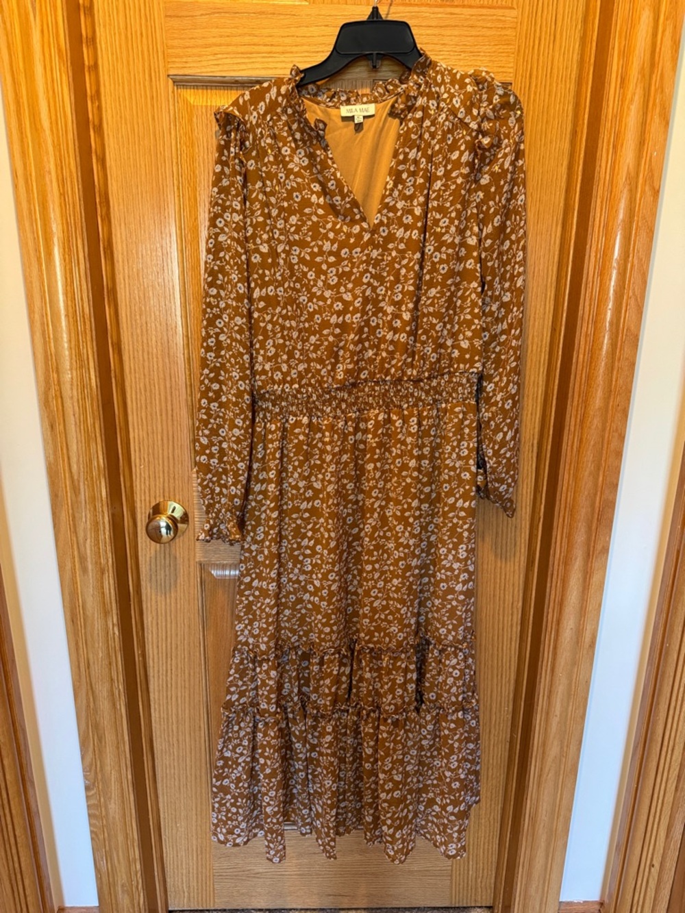 Mila Mae Brown Floral V-Neck Tiered Maxi Dress